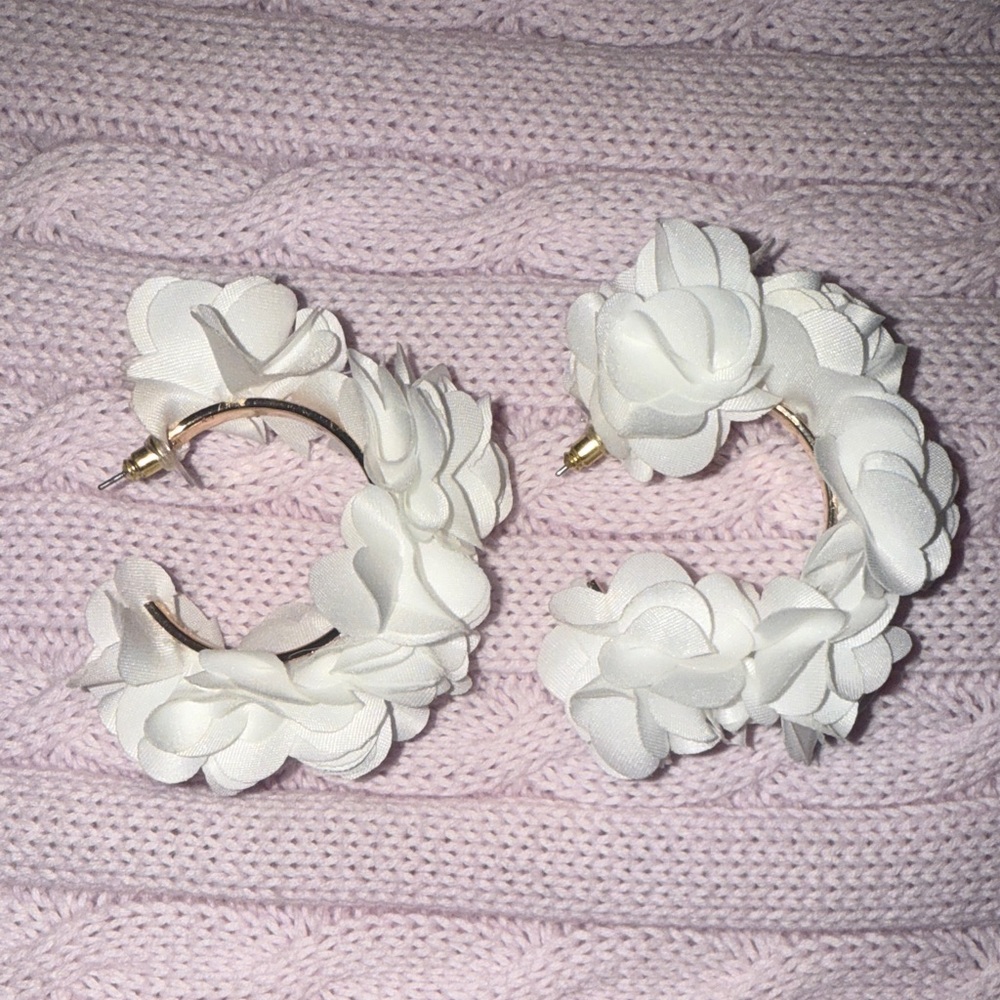 White Floral Hoop Earrings